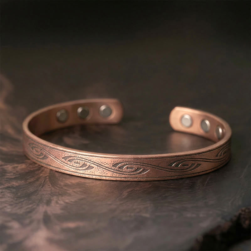 Buddha Stones Spiral Pattern Copper Balance Open Adjustable Cuff Bracelet Bangle - Copper(Wrist Circumference: 15-18cm) - image 0