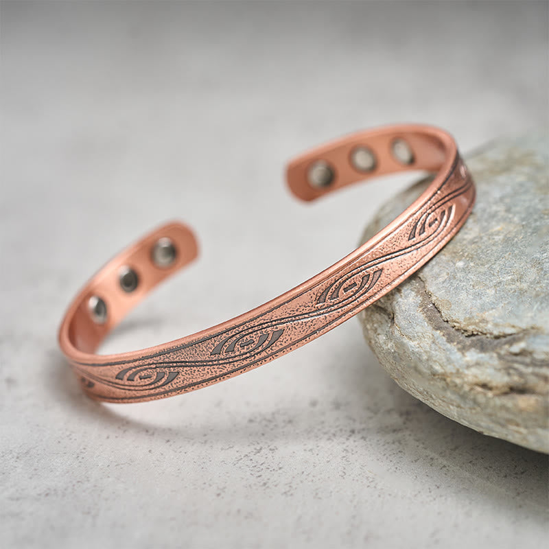Buddha Stones Spiral Pattern Copper Balance Open Adjustable Cuff Bracelet Bangle - image 2