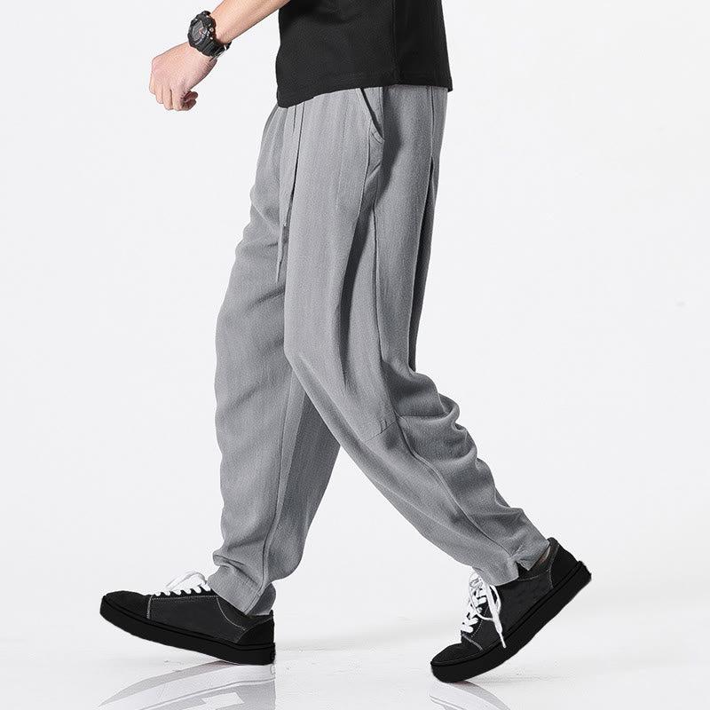 Buddha Stones Drawstring Elastic Waist Ankle-Length Men's Polyester Pants With Pockets - Gray - US/UK/AU46,EU56 (5XL) - image 3