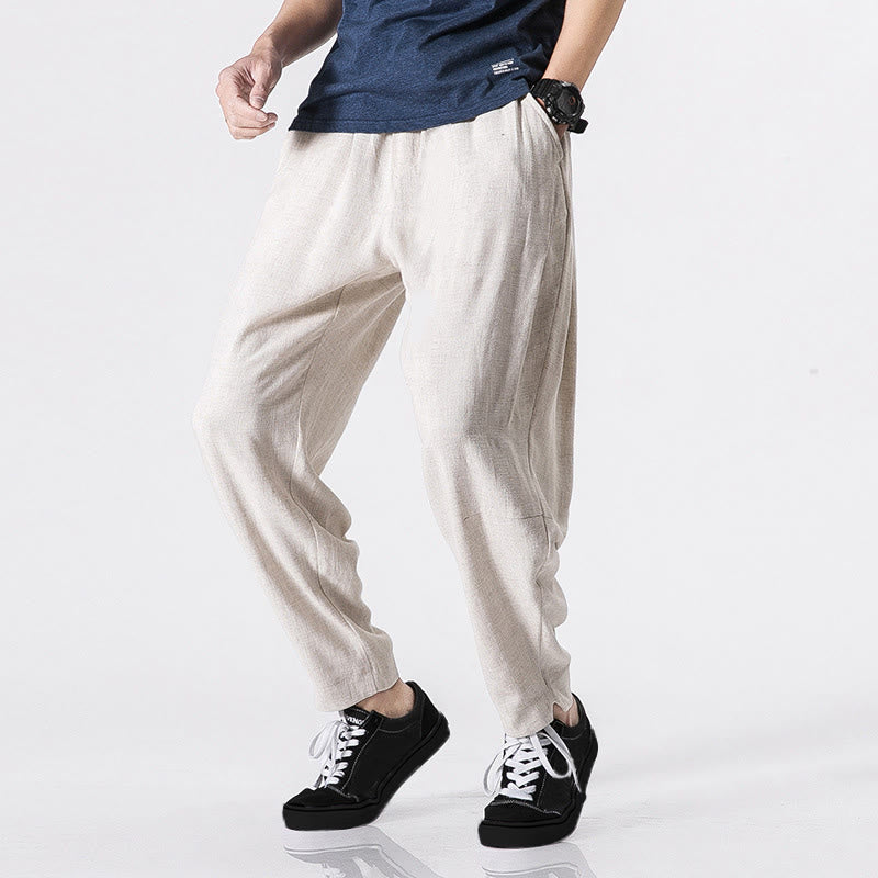 Buddha Stones Drawstring Elastic Waist Ankle-Length Men's Polyester Pants With Pockets - White - US/UK/AU46,EU56 (5XL) - image 1