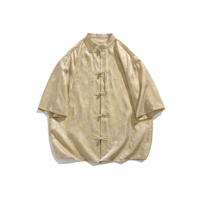 Buddha Stones Summer Frog-Button Half Sleeve Vine Leaf Flower Pattern Men's Shirt - image 14