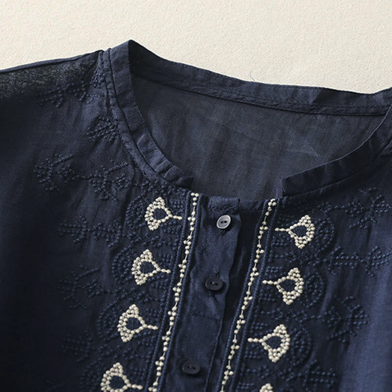 Buddha Stones Summer Floral Pattern Crew Neck Short Sleeve Women's Polyester Shirt - image 1