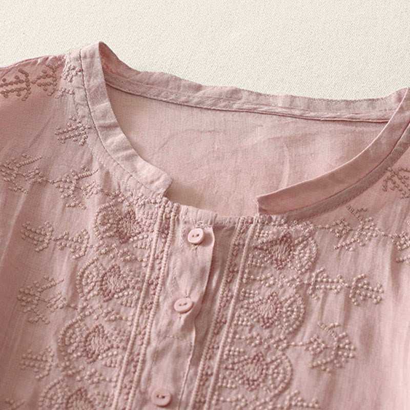 Buddha Stones Summer Floral Pattern Crew Neck Short Sleeve Women's Polyester Shirt - image 6