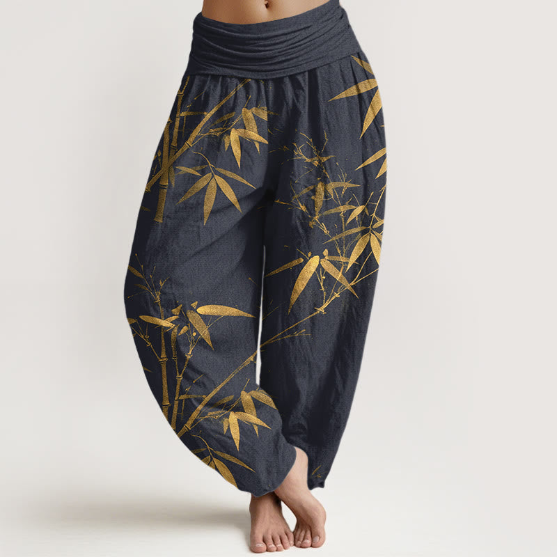 Buddha Stones Pure Cotton Classical Bamboo Pattern Women's Elastic Waist Harem Pants - MidnightBlue - US16,UK/AU20,EU48 (3XL) - image 5