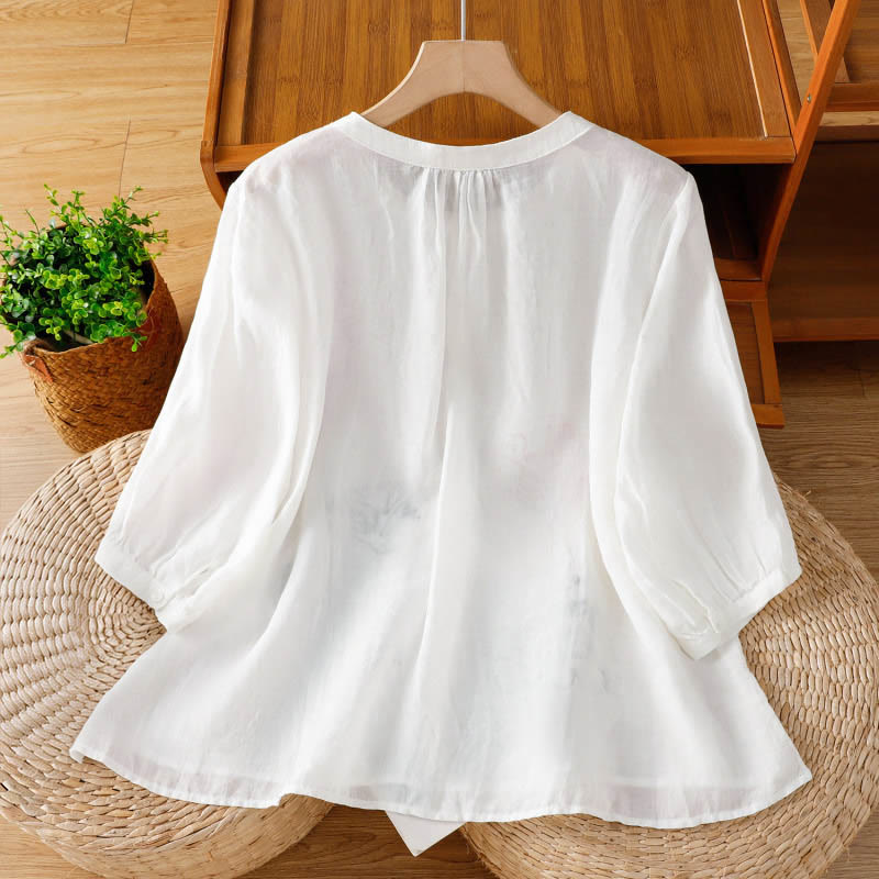 Buddha Stones Coral Gourd Pattern Crew Neck Half Sleeve Women's Polyester Shirt - image 9