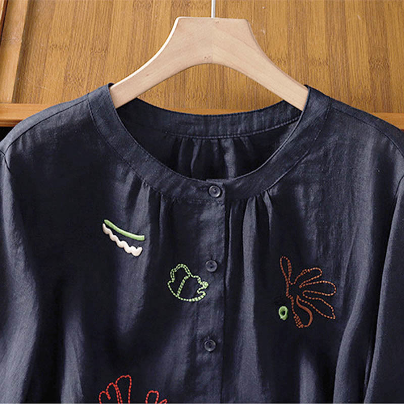 Buddha Stones Coral Gourd Pattern Crew Neck Half Sleeve Women's Polyester Shirt - image 2