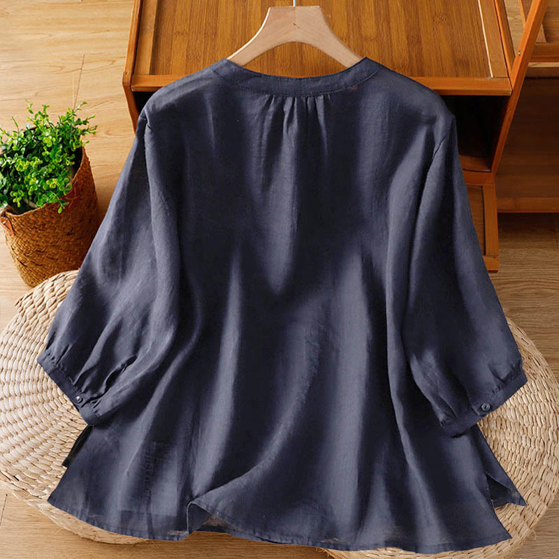 Buddha Stones Coral Gourd Pattern Crew Neck Half Sleeve Women's Polyester Shirt - image 1