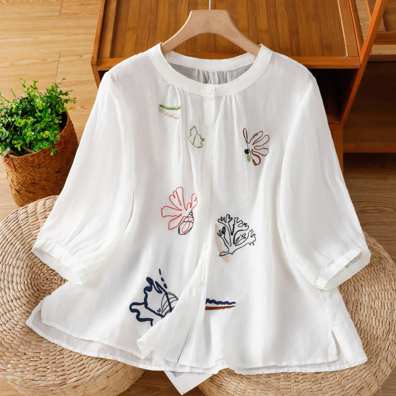 Buddha Stones Coral Gourd Pattern Crew Neck Half Sleeve Women's Polyester Shirt - White - US8-10,UK/AU12-14,EU40-42 (2XL) - image 8