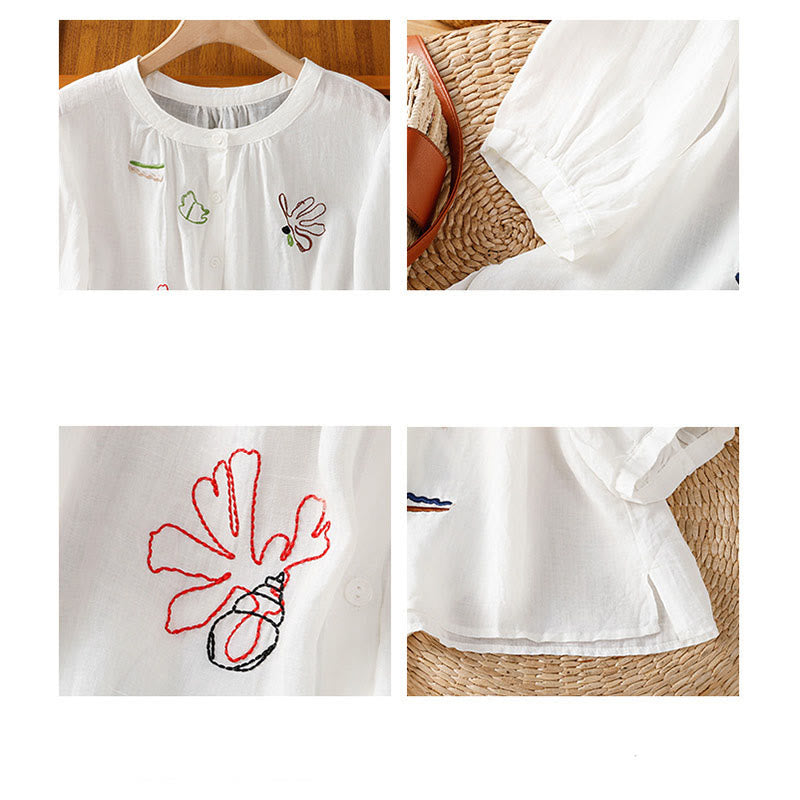 Buddha Stones Coral Gourd Pattern Crew Neck Half Sleeve Women's Polyester Shirt - image 17