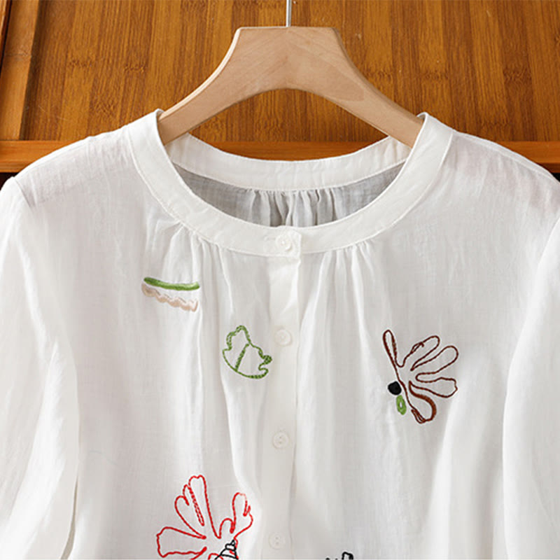 Buddha Stones Coral Gourd Pattern Crew Neck Half Sleeve Women's Polyester Shirt - image 10