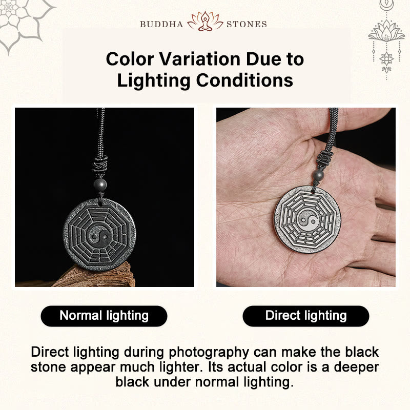 Buddha Stones Authentic Shungite Stone Yin Yang Bagua Protection Necklace Pendant - image 4