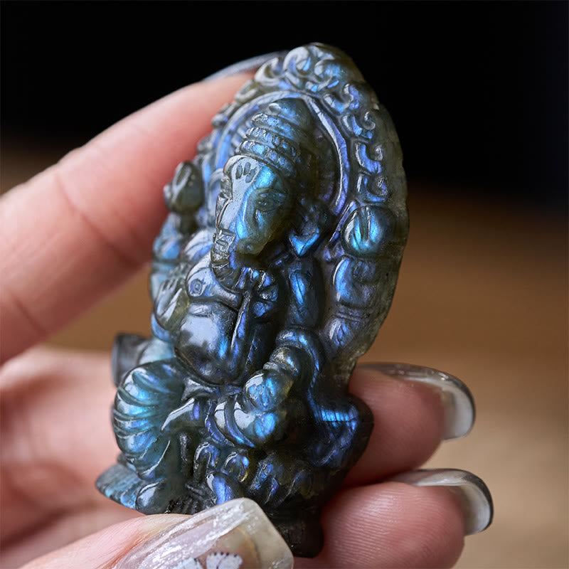 Buddha Stones Ganesh Ganpati Elephant Figurine Labradorite Healing Statue Home Decoration - image 5