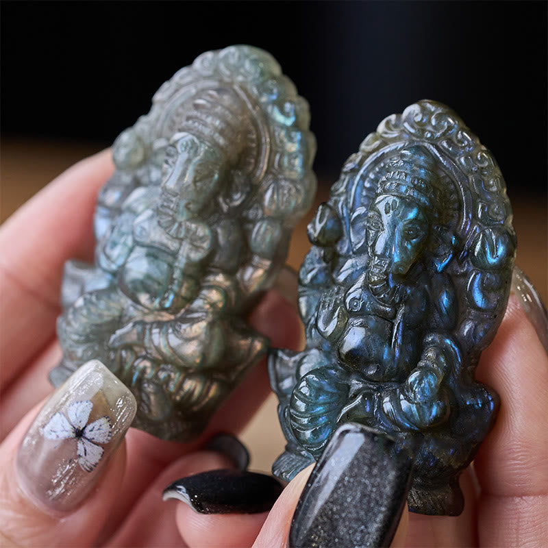 Buddha Stones Ganesh Ganpati Elephant Figurine Labradorite Healing Statue Home Decoration - image 6