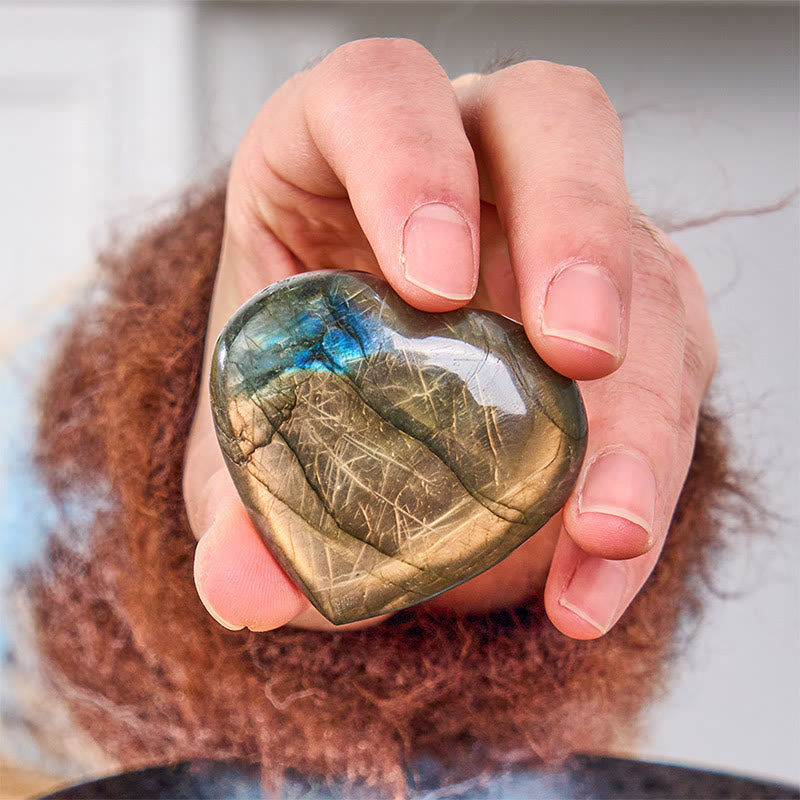 Buddha Stones Natural Heart Stone Labradorite Healing Cure Figurine Decoration - image 1