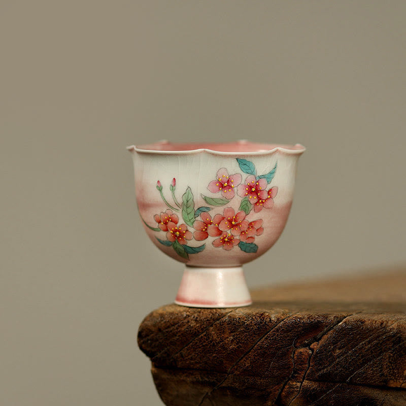 Buddha Stones Hand-painted Rabbit Orchid Flower Begonia Ceramic Teacup Kung Fu Tea Cup 75ml - Begonia Flower 7.3cm*5.5cm*75ml - image 3
