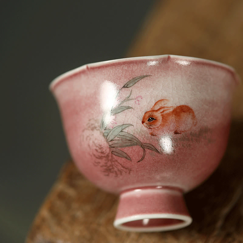 Buddha Stones Hand-painted Rabbit Orchid Flower Begonia Ceramic Teacup Kung Fu Tea Cup 75ml - image 8