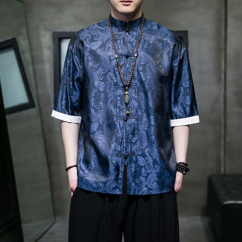 Buddha Stones Summer Cashew Flowers Pattern Men's Frog-Button Half Sleeve Shirts - RoyalBlue - US/UK/AU46,EU56 (5XL) - image 28