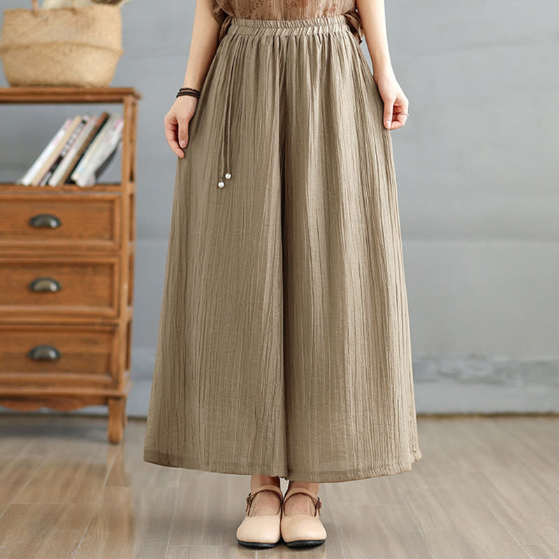 Buddha Stones Solid Color Elastic Waist Design Capri Cropped Women's Wide Leg Pants - Tan - US12,UK/AU16,EU44 (3XL) - image 25