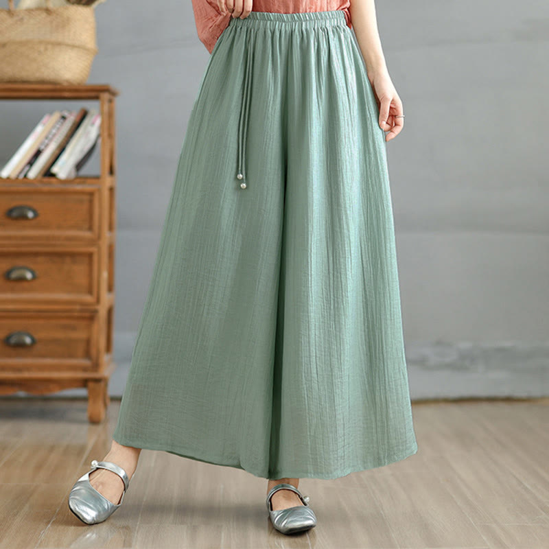 Buddha Stones Solid Color Elastic Waist Design Capri Cropped Women's Wide Leg Pants - LightSeaGreen - US12,UK/AU16,EU44 (3XL) - image 36