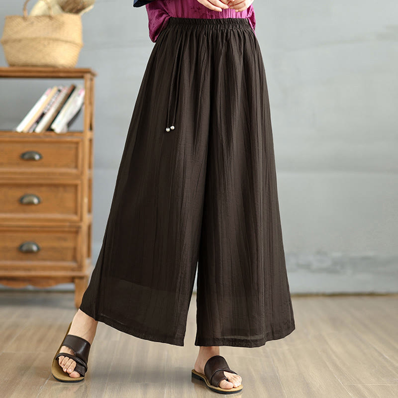 Buddha Stones Solid Color Elastic Waist Design Capri Cropped Women's Wide Leg Pants - SaddleBrown - US12,UK/AU16,EU44 (3XL) - image 6