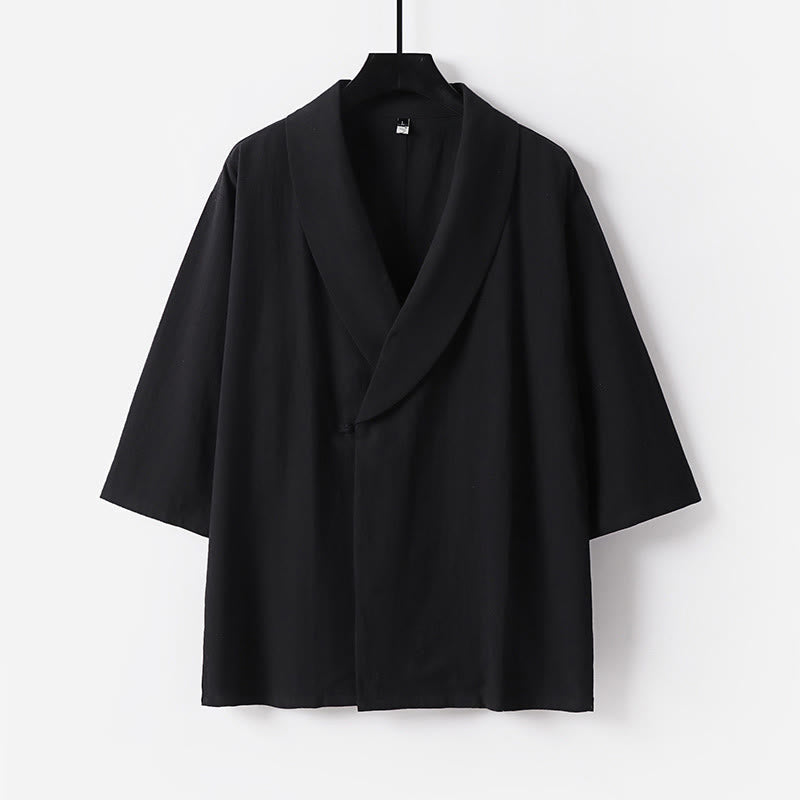 Buddha Stones Summer V-Neck Lapel Half Sleeve Cotton Linen Men's Shirt - Black - US/UK/AU54,EU64 (9XL) - image 8