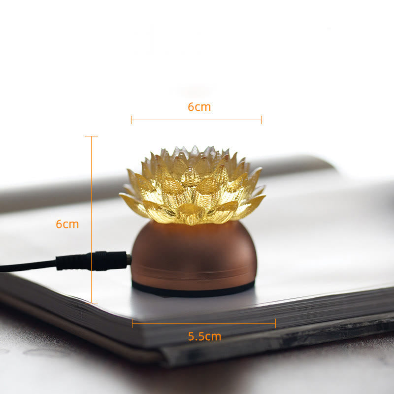 Buddha Stones Lotus Liuli Glass Copper Brass New Begining Home Decoration - Golden Lotus Aluminum Alloy Base(6*6*5.5 cm) - Plug-in - image 1