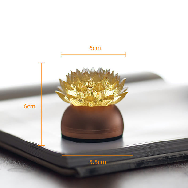 Buddha Stones Lotus Liuli Glass Copper Brass New Begining Home Decoration - Golden Lotus Aluminum Alloy Base(6*6*5.5 cm) - Rechargeable - image 2