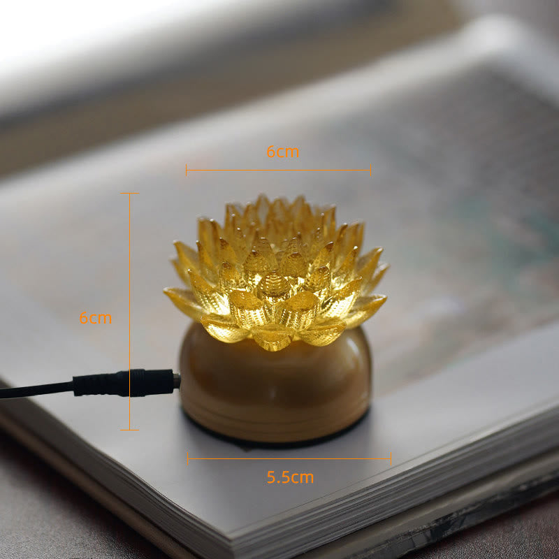 Buddha Stones Lotus Liuli Glass Copper Brass New Begining Home Decoration - Golden Lotus Copper Brass Base(6*6*5.5 cm) - Plug-in - image 9