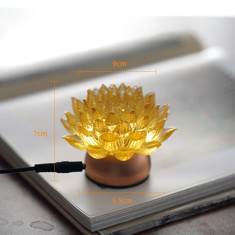 Buddha Stones Lotus Liuli Glass Copper Brass New Begining Home Decoration - Golden Lotus Aluminum Alloy Base(9*7*5.5 cm) - Plug-in - image 15