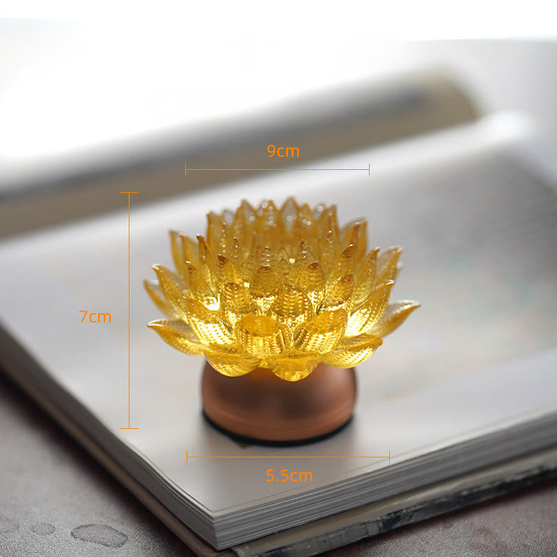 Buddha Stones Lotus Liuli Glass Copper Brass New Begining Home Decoration - Golden Lotus Aluminum Alloy Base(9*7*5.5 cm) - Rechargeable - image 16