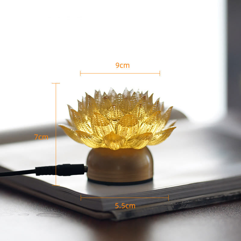 Buddha Stones Lotus Liuli Glass Copper Brass New Begining Home Decoration - Golden Lotus Copper Brass Base(9*7*5.5 cm) - Plug-in - image 21