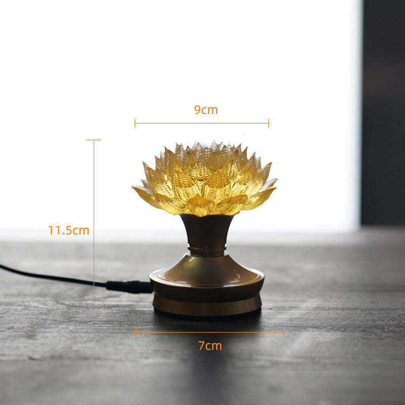 Buddha Stones Lotus Liuli Glass Copper Brass New Begining Home Decoration - Golden Lotus Copper Brass Base(9*11.5*7 cm) - Plug-in - image 30