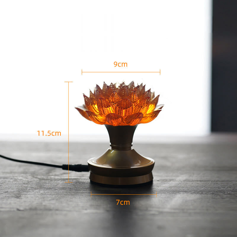 Buddha Stones Lotus Liuli Glass Copper Brass New Begining Home Decoration - Orange Lotus Copper Brass Base(9*11.5*7 cm) - Plug-in - image 32
