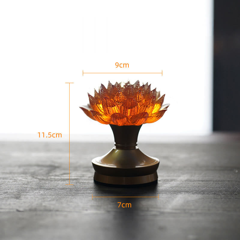 Buddha Stones Lotus Liuli Glass Copper Brass New Begining Home Decoration - Orange Lotus Copper Brass Base(9*11.5*7 cm) - Rechargeable - image 33