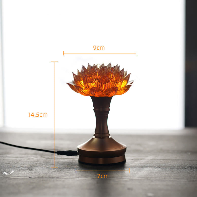 Buddha Stones Lotus Liuli Glass Copper Brass New Begining Home Decoration - Orange Lotus Aluminum Alloy Base(9*14.5*7 cm) - Plug-in - image 36