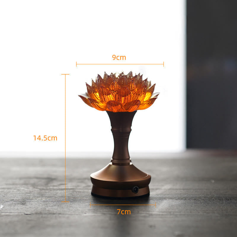 Buddha Stones Lotus Liuli Glass Copper Brass New Begining Home Decoration - Orange Lotus Aluminum Alloy Base(9*14.5*7 cm) - Rechargeable - image 37