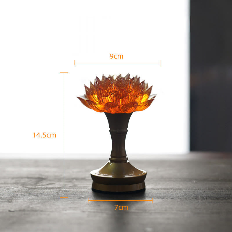 Buddha Stones Lotus Liuli Glass Copper Brass New Begining Home Decoration - Orange Lotus Copper Brass Base(9*14.5*7 cm) - Rechargeable - image 41