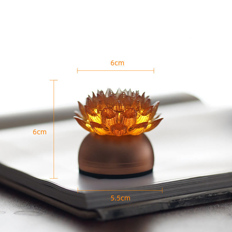 Buddha Stones Lotus Liuli Glass Copper Brass New Begining Home Decoration - Orange Lotus Aluminum Alloy Base(6*6*5.5 cm) - Rechargeable - image 6