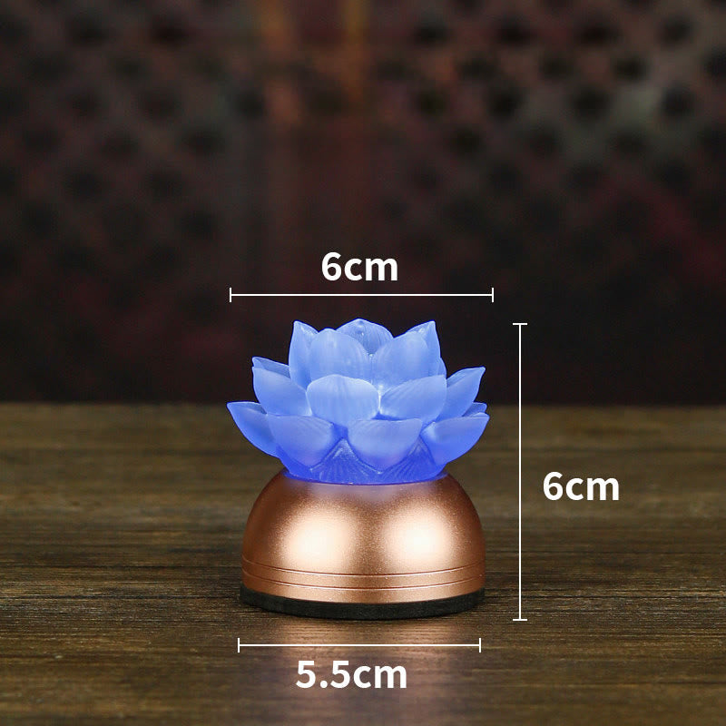 Buddha Stones Lotus Liuli Glass Copper New Begining Home Decoration - Blue Rechargeable(6*6*5.5 cm) - image 14