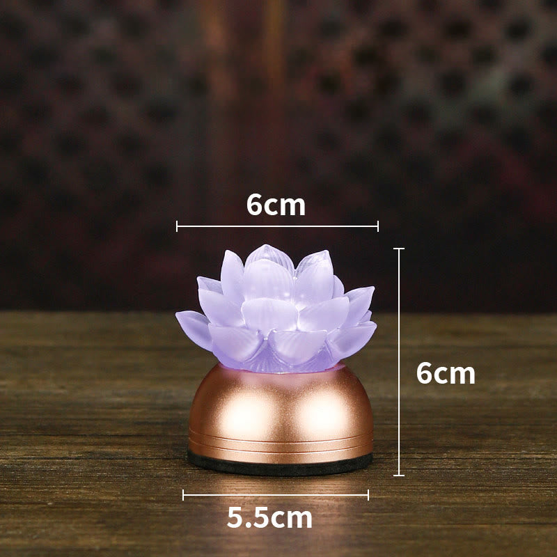 Buddha Stones Lotus Liuli Glass Copper New Begining Home Decoration - Light Purple Rechargeable(6*6*5.5 cm) - image 20