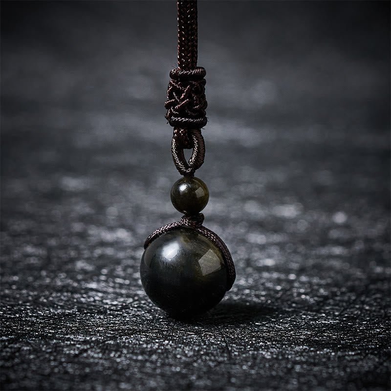 Buddha Stones Tiger's Eye Silver Sheen Obsidian Gold Sheen Obsidian Rainbow Obsidian Positive Necklace Pendant - Gold Sheen Obsidian - 16mm - image 9