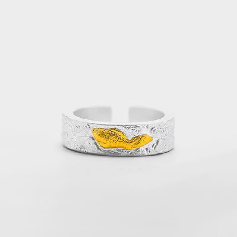 Buddha Stones 999 Sterling Silver 999 Gold Koi Fish Auspicious Clouds Luck Ring - image 7