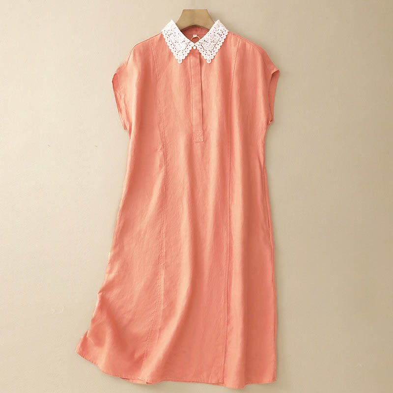 Buddha Stones Summer Hollow Lace Design Lapel Sleeveless Cotton Midi Dress With Pockets - LightSalmon - US14,UK/AU18,EU46 (2XL) - image 0