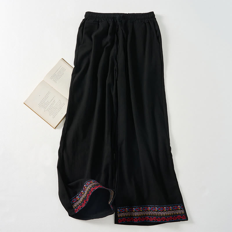 Buddha Stones Plain Bohemian Stripes Women's Wide Leg Pants With Pockets - Black - US8-10,UK/AU12-14,EU40-42 (XL) - image 10