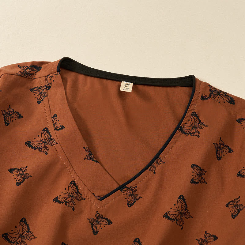 Buddha Stones Butterfly Pattern V-Neck Long Sleeve Women's Polyester Shirt - image 4