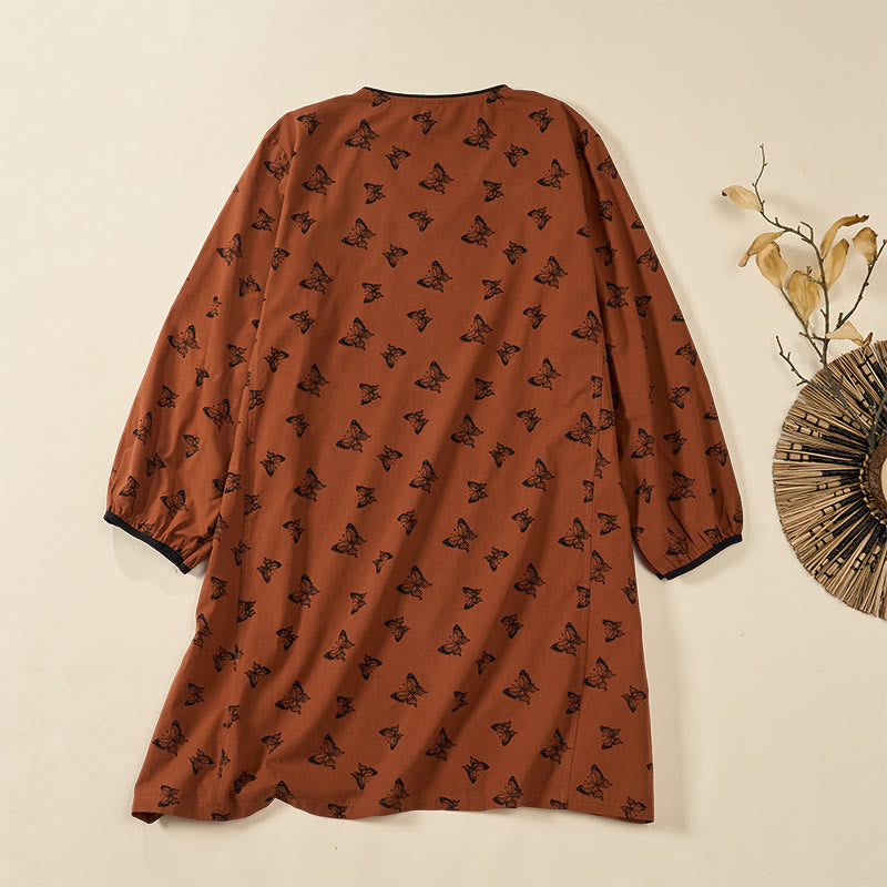 Buddha Stones Butterfly Pattern V-Neck Long Sleeve Women's Polyester Shirt - image 5