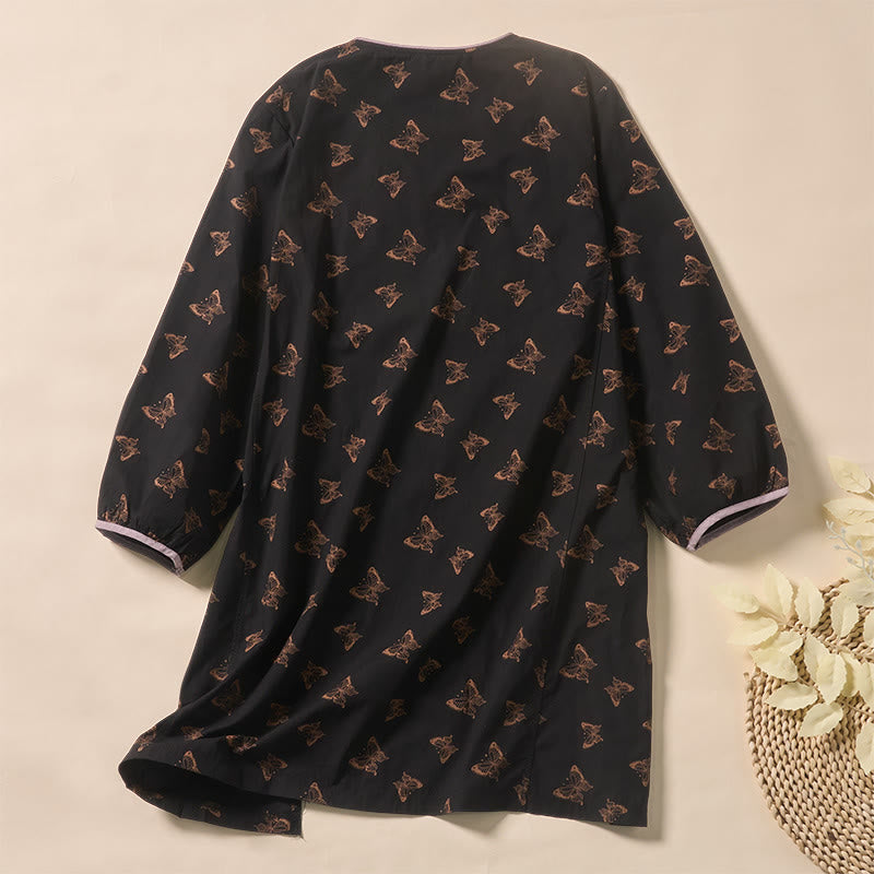 Buddha Stones Butterfly Pattern V-Neck Long Sleeve Women's Polyester Shirt - image 7