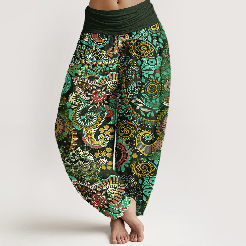 Buddha Stones Cotton Traditional Paisley Pattern Women's Elastic Waist Harem Pants - DarkGreen - US16,UK/AU20,EU48 (3XL) - image 5