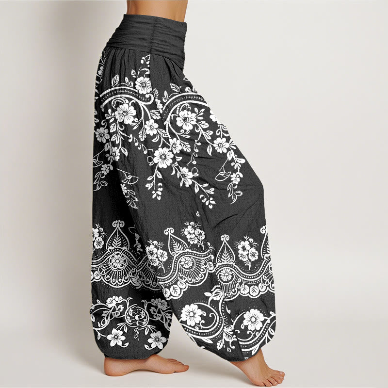 Buddha Stones Cotton Traditional Flower Vine Leaf Pattern Women's Elastic Waist Harem Pants - image 2