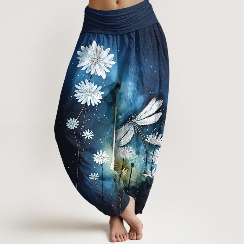 Buddha Stones Cotton Dreamy Daisy Dragonfly Pattern Women's Elastic Waist Harem Pants - DarkBlue - US16,UK/AU20,EU48 (3XL) - image 0